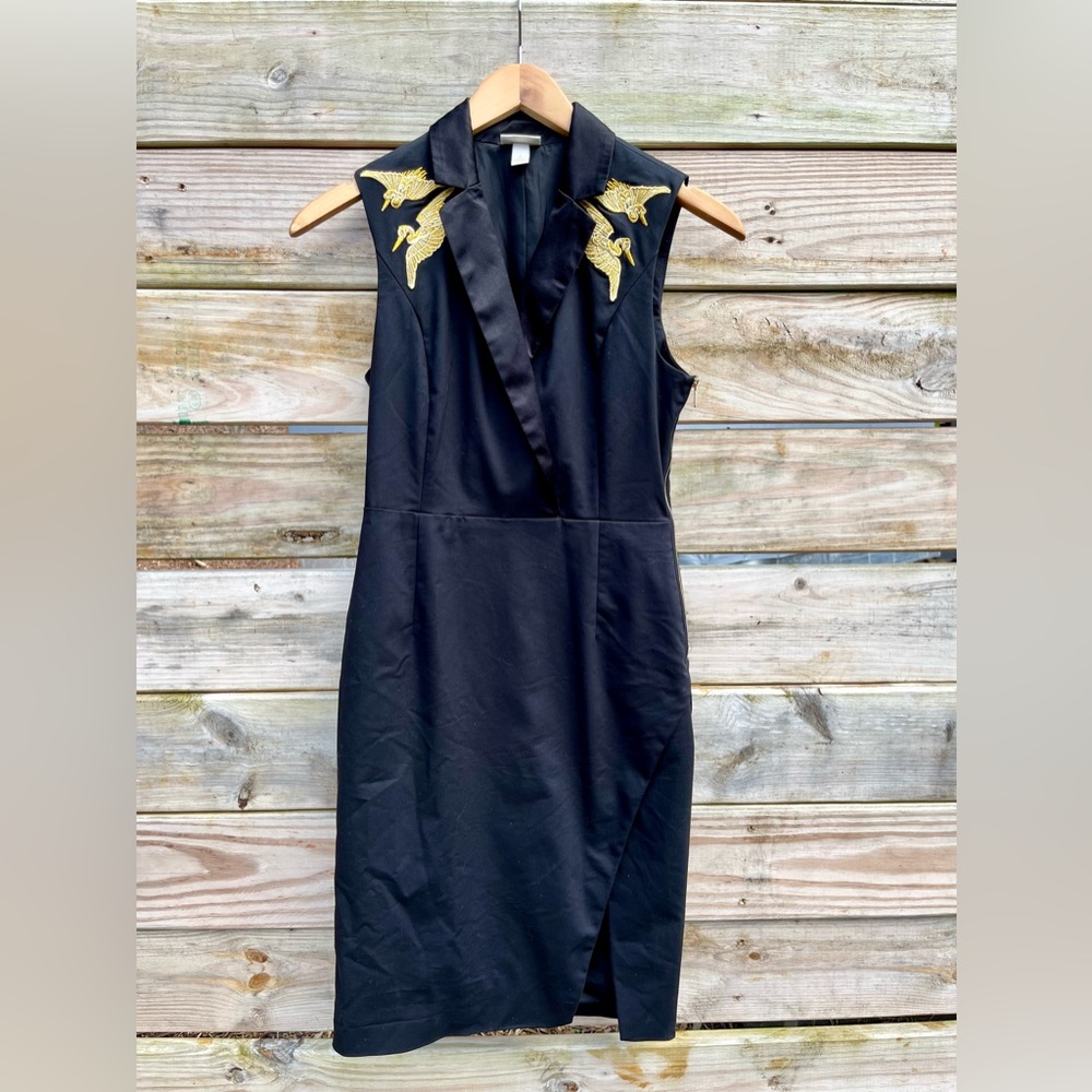 Altuzarra for Target Tuxedo Faux Wrap Dress with Gold Embroidered Cranes size 2